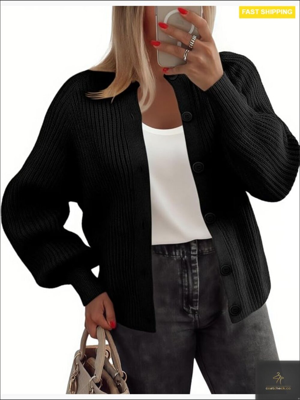 Chunky Knit Cardigan Sweater Long Sleeve Button Down Crew Neck Fall Winter